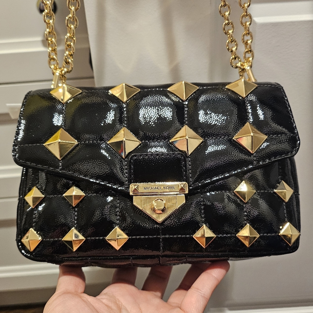Michael Kors Black and Gold Studded Women's Crossbody Shoulder Bag